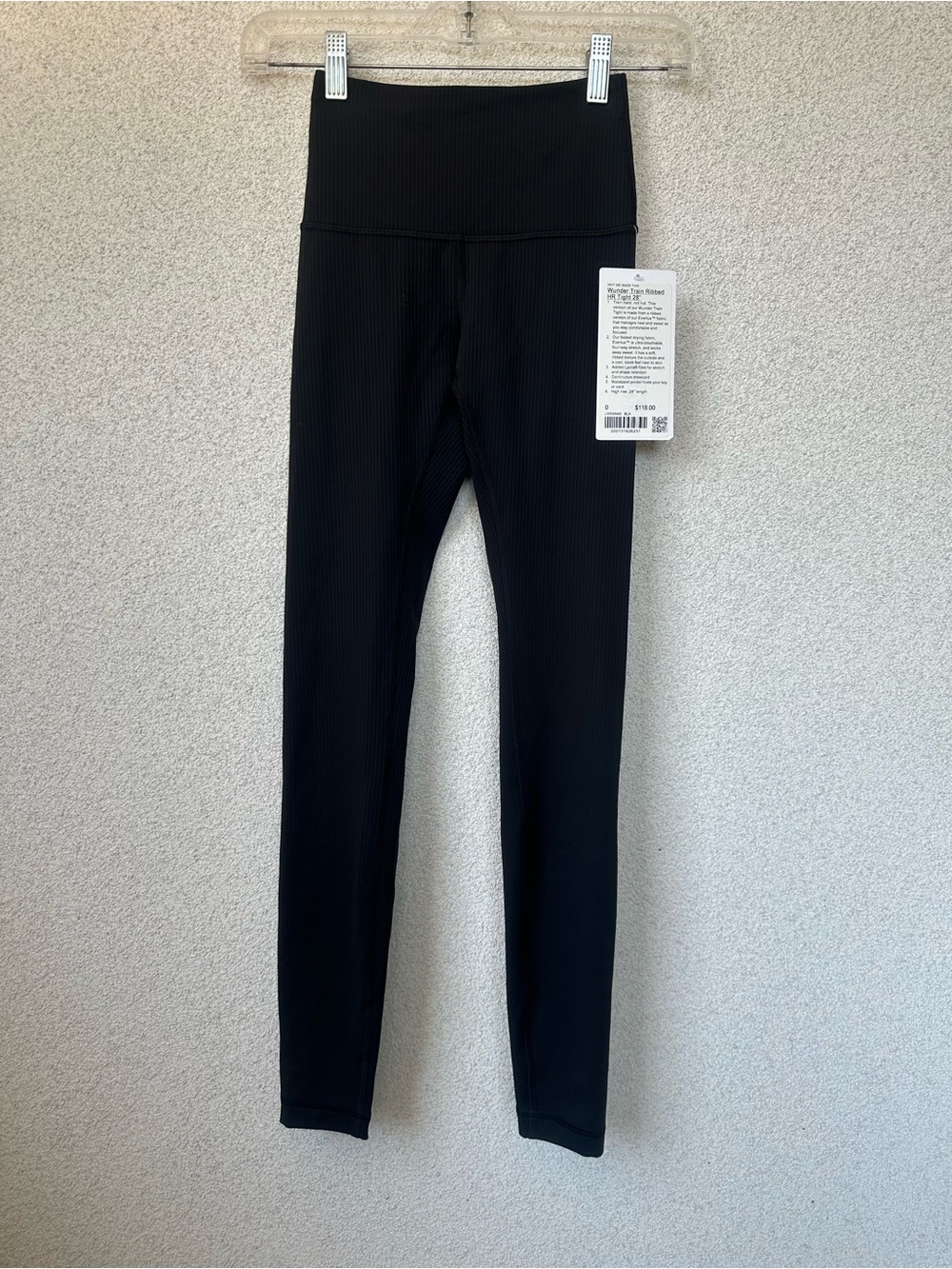 NWT Lululemon Wunder Train Ribbed High Rise Tight 28” Black, Size 0
